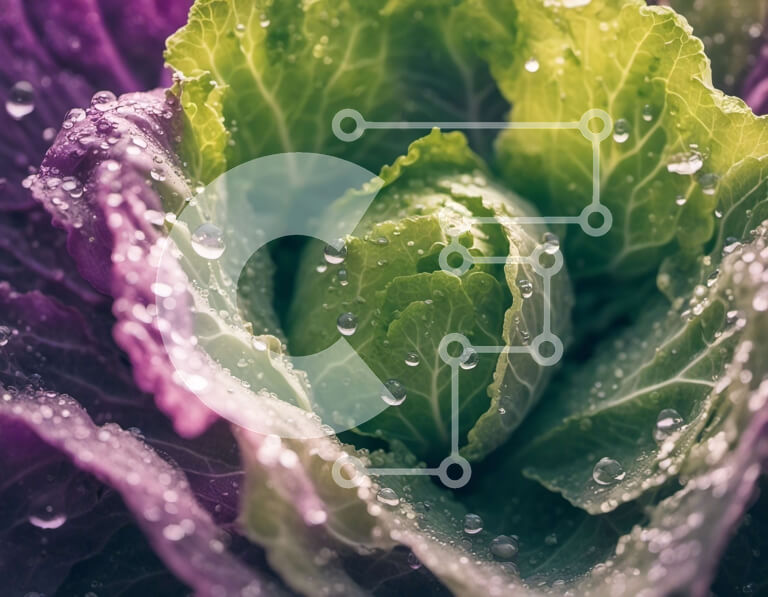 Intra Συλλεκτικό Ξύλινο Παζλ Plywood  4mm - Μωβ και πράσινο λάχανο με σταγονίδια νερού Σε Ξύλινο Κουτί - Διαστάσεις: 10x10 cm – 25 κομμάτια