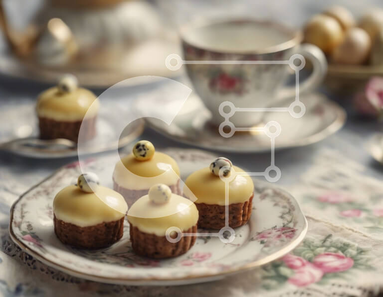 Σετ των 2 Intra Συλλεκτικό Ξύλινο Παζλ Plywood  4mm - Νόστιμα επιδόρπια και φλιτζάνι τσαγιού στο τραπέζι Σε Ξύλινο Κουτί - Διαστάσεις: 10x10 cm – 25 κομμάτια