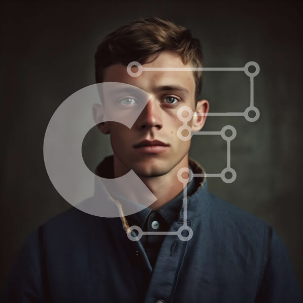 Intra Συλλεκτικό Ξύλινο Παζλ Plywood  4mm - Σοβαρός νεαρός άνδρας με μπλε πουκάμισο και σκούρο σακάκι Σε Ξύλινο Κουτί - Διαστάσεις Puzzle: 10x10 cm – 25 κομμάτια