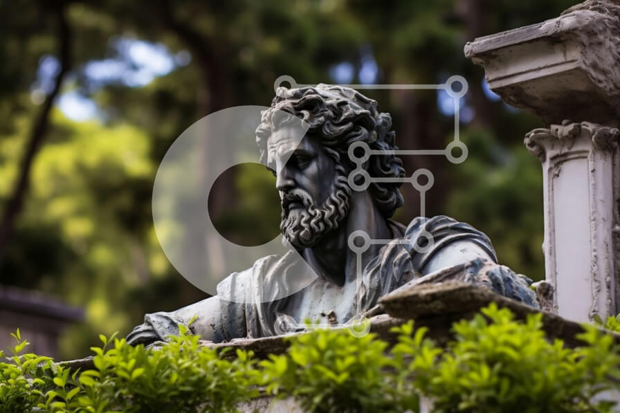 Intra Συλλεκτικό Ξύλινο Παζλ Plywood  4mm - Σοβαρό άγαλμα γενειοφόρου άνδρα σε ένα όμορφο πάρκο Σε Ξύλινο Κουτί - Διαστάσεις Puzzle: 10x10 cm – 25 κομμάτια