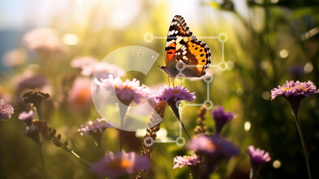 Intra Συλλεκτικό Ξύλινο Παζλ Plywood  4mm - Πεταλούδα στα μωβ λουλούδια στο χωράφι Σε Ξύλινο Κουτί - Διαστάσεις: 10x10 cm – 25 κομμάτια