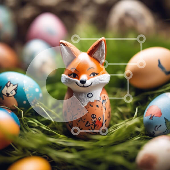 Intra Συλλεκτικό Ξύλινο Παζλ Plywood  4mm - Ειδώλιο Πασχαλινής Αλεπούς με πολύχρωμα αυγά στο γρασίδι Σε Ξύλινο Κουτί - Διαστάσεις: 10x10 cm – 25 κομμάτια