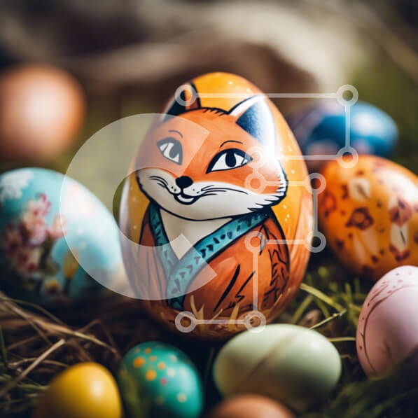 Intra Συλλεκτικό Ξύλινο Παζλ Plywood  4mm - Πολύχρωμα βαμμένα Πασχαλινά αυγά στο γρασίδι Σε Ξύλινο Κουτί - Διαστάσεις: 10x10 cm – 25 κομμάτια