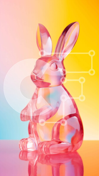 Intra Συλλεκτικό Ξύλινο Παζλ Plywood  4mm - Ροζ λαγουδάκι ειδώλιο σε πολύχρωμο φόντο Σε Ξύλινο Κουτί - Διαστάσεις: 10x10 cm – 25 κομμάτια