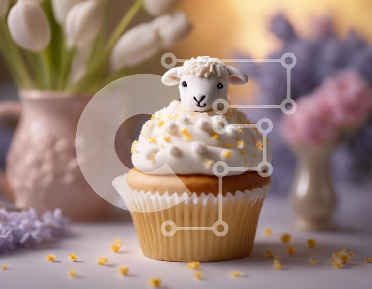 Σετ των 2 Intra Συλλεκτικό Ξύλινο Παζλ Plywood  4mm - Cupcake με ειδώλιο προβάτου και τουλίπες Σε Ξύλινο Κουτί - Διαστάσεις: 10x10 cm – 25 κομμάτια