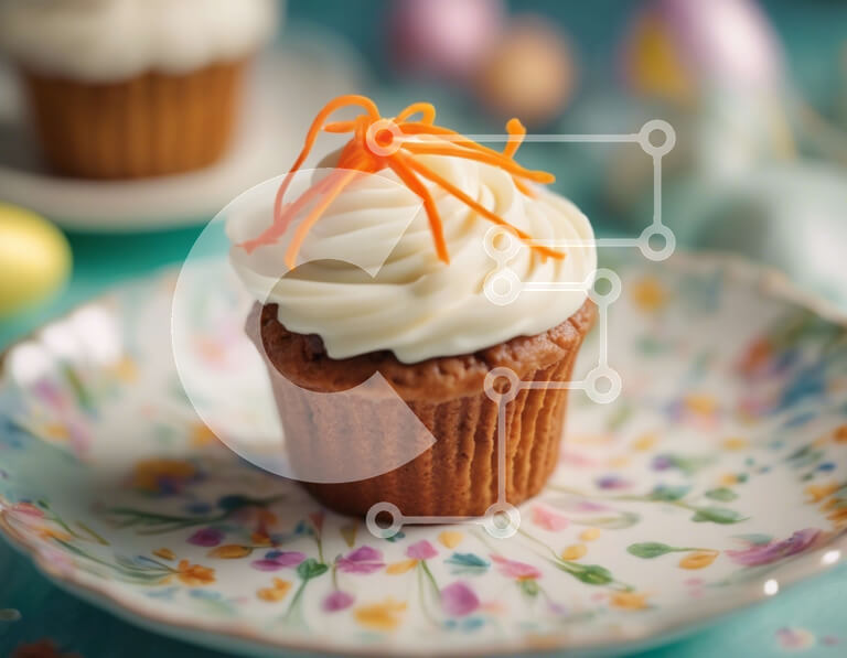 Σετ των 2 Intra Συλλεκτικό Ξύλινο Παζλ Plywood  4mm - Πασχαλινό cupcake με διακόσμηση καρότου σε φλοράλ πιάτο Σε Ξύλινο Κουτί - Διαστάσεις: 10x10 cm – 25 κομμάτια