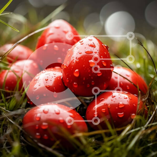 Intra Συλλεκτικό Ξύλινο Παζλ Plywood  4mm - Κόκκινα αυγά στο γρασίδι με σταγονίδια νερού Σε Ξύλινο Κουτί - Διαστάσεις: 10x10 cm – 25 κομμάτια