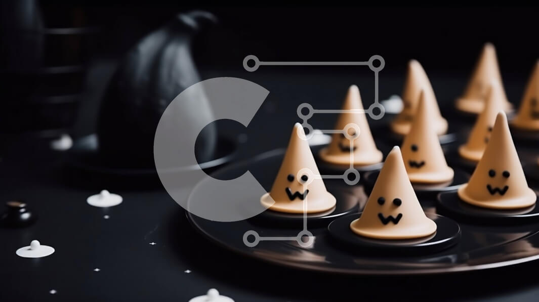 Intra Συλλεκτικό Ξύλινο Παζλ Plywood  4mm - Μπισκότα αποκριών σε σχήμα φαντάσματος σε μαύρο πιάτο Σε Ξύλινο Κουτί - Διαστάσεις: 10x10 cm – 25 κομμάτια