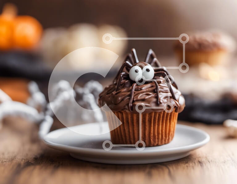 Σετ των 2 Intra Συλλεκτικό Ξύλινο Παζλ Plywood  4mm - Cupcake με θέμα το Halloween με σοκολατένια μάτια αράχνη Σε Ξύλινο Κουτί - Διαστάσεις: 10x10 cm – 25 κομμάτια