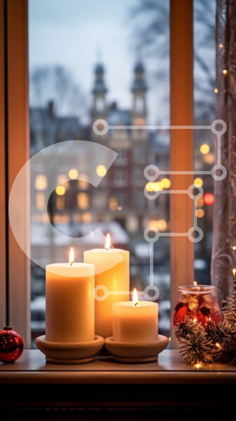 Intra Συλλεκτικό Ξύλινο Παζλ Plywood  4mm - Γιορτινά κεριά στο περβάζι παραθύρου με εορταστικά στολίδια Σε Ξύλινο Κουτί - Διαστάσεις: 10x10 cm – 25 κομμάτια