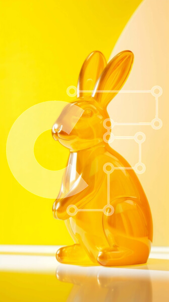 Intra Συλλεκτικό Ξύλινο Παζλ Plywood  4mm - Κίτρινο άγαλμα λαγουδάκι σε πορτοκαλί φόντο Σε Ξύλινο Κουτί - Διαστάσεις: 10x10 cm – 25 κομμάτια