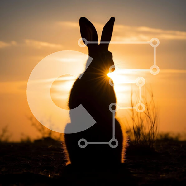 Intra Συλλεκτικό Ξύλινο Παζλ Plywood  4mm - Σιλουέτα κουνελιού στο χωράφι στο ηλιοβασίλεμα Σε Ξύλινο Κουτί - Διαστάσεις: 10x10 cm – 25 κομμάτια