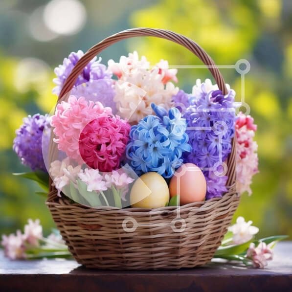 Intra Συλλεκτικό Ξύλινο Παζλ Plywood  4mm - Πολύχρωμο Πασχαλινό καλάθι με λουλούδια και αυγά Σε Ξύλινο Κουτί - Διαστάσεις Puzzle: 10x10 cm – 25 κομμάτια