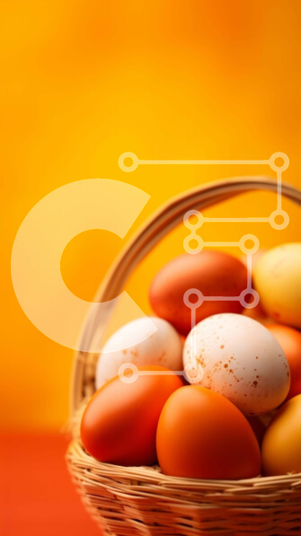 Intra Συλλεκτικό Ξύλινο Παζλ Plywood  4mm - Πολύχρωμα Πασχαλινά αυγά στο καλάθι σε πορτοκαλί φόντο Σε Ξύλινο Κουτί - Διαστάσεις: 10x10 cm – 25 κομμάτια