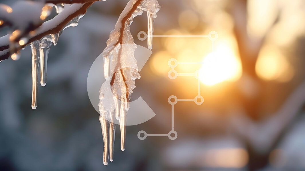 Intra Συλλεκτικό Ξύλινο Παζλ Plywood  4mm - Παγάκια στο κλαδί δέντρου στο ηλιοβασίλεμα Σε Ξύλινο Κουτί - Διαστάσεις: 10x10 cm – 25 κομμάτια