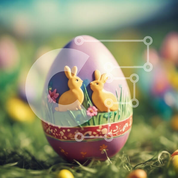 Intra Συλλεκτικό Ξύλινο Παζλ Plywood  4mm - Διακόσμηση Πασχαλινών αυγών με κουνελάκια στο χορτάρι Σε Ξύλινο Κουτί - Διαστάσεις: 10x10 cm – 25 κομμάτια