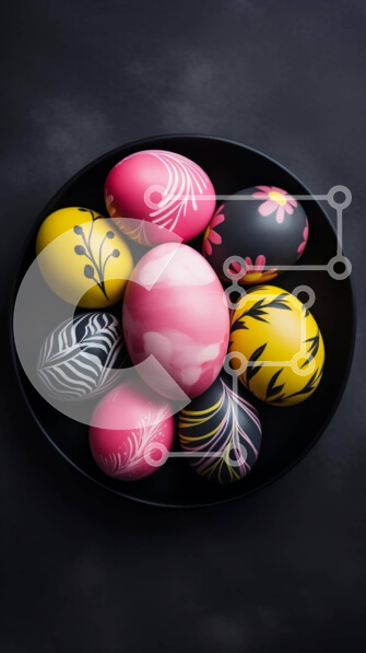 Intra Συλλεκτικό Ξύλινο Παζλ Plywood  4mm - Βαμμένα Πασχαλινά αυγά σε μαύρο μπολ Σε Ξύλινο Κουτί - Διαστάσεις: 10x10 cm – 25 κομμάτια