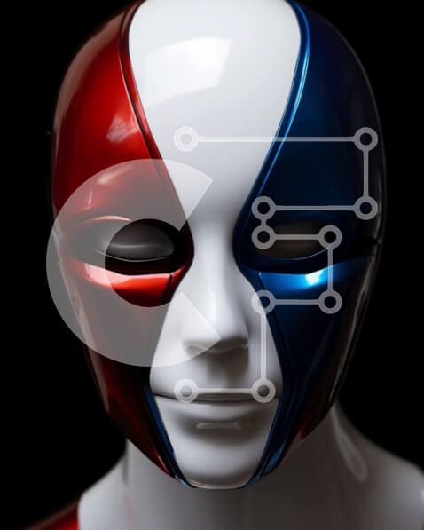 Intra Συλλεκτικό Ξύλινο Παζλ Plywood  4mm - Κόκκινη, λευκή και μπλε μάσκα στο μανεκέν Σε Ξύλινο Κουτί - Διαστάσεις Puzzle: 10x10 cm – 25 κομμάτια