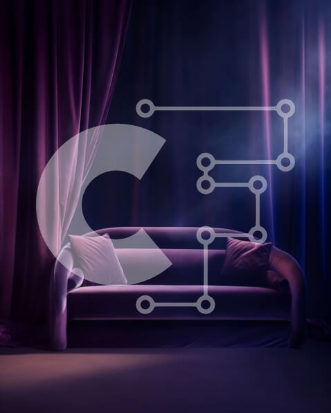 Intra Συλλεκτικό Ξύλινο Παζλ Plywood  4mm - Κομψός μωβ καναπές σε σκηνικό σαλονιού Σε Ξύλινο Κουτί - Διαστάσεις Puzzle: 10x10 cm – 25 κομμάτια