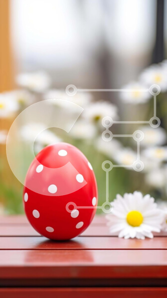 Σετ των 2 Intra Συλλεκτικό Ξύλινο Παζλ Plywood  4mm - Κόκκινη μπάλα με πουά και μαργαρίτες σε ξύλινο πάγκο Σε Ξύλινο Κουτί - Διαστάσεις: 10x10 cm – 25 κομμάτια