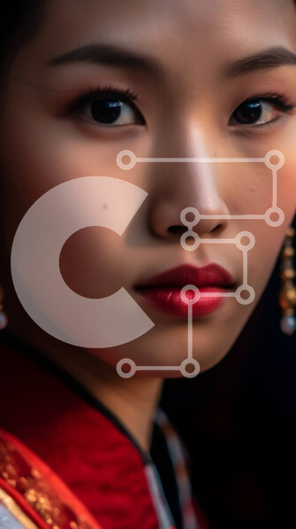 Intra Συλλεκτικό Ξύλινο Παζλ Plywood  4mm - Όμορφη εικόνα μιας γυναίκας με ένα παραδοσιακό ασιατικό φόρεμα με κόκκινες και χρυσές πινελιές Σε Ξύλινο Κουτί - Διαστάσεις Puzzle: 10x10 cm – 25 κομμάτια