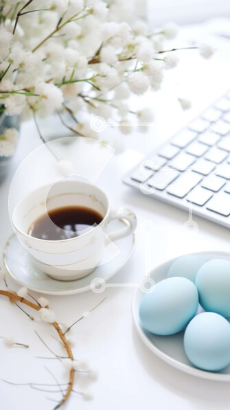 Intra Συλλεκτικό Ξύλινο Παζλ Plywood  4mm - Λευκό τραπέζι με φλιτζάνι καφέ, μπλε αυγά και λουλούδια Σε Ξύλινο Κουτί - Διαστάσεις: 10x10 cm – 25 κομμάτια