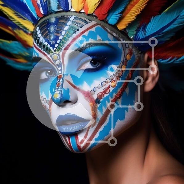 Intra Συλλεκτικό Ξύλινο Παζλ Plywood  4mm - Πολύχρωμο πορτρέτο γυναίκας με μπλε και άσπρο χρώμα προσώπου και φτερά Σε Ξύλινο Κουτί - Διαστάσεις Puzzle: 10x10 cm – 25 κομμάτια