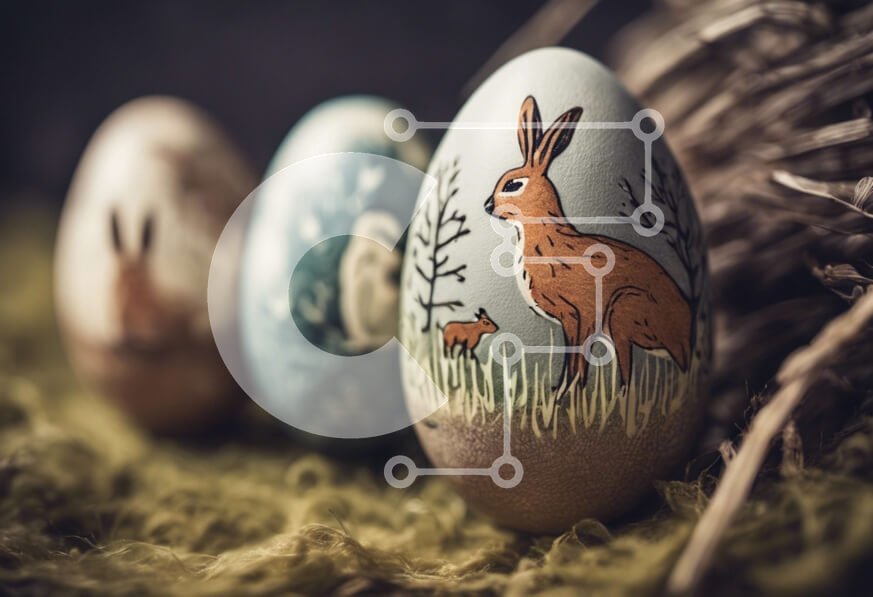 Intra Συλλεκτικό Ξύλινο Παζλ Plywood  4mm - Πασχαλινά αυγά με ζωγραφιές ζώων στο γρασίδι Σε Ξύλινο Κουτί - Διαστάσεις: 10x10 cm – 25 κομμάτια