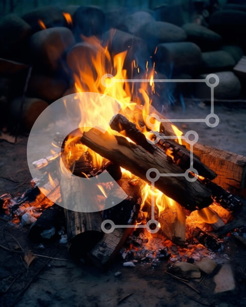 Intra Συλλεκτικό Ξύλινο Παζλ Plywood  4mm - Εκπληκτική φωτιά με καμένα κούτσουρα στον σκοτεινό ουρανό Σε Ξύλινο Κουτί - Διαστάσεις Puzzle: 10x10 cm – 25 κομμάτια