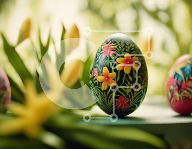 Intra Συλλεκτικό Ξύλινο Παζλ Plywood  4mm - Πολύχρωμα Πασχαλινά αυγά με λουλούδια και πρασινάδα Σε Ξύλινο Κουτί - Διαστάσεις: 10x10 cm – 25 κομμάτια