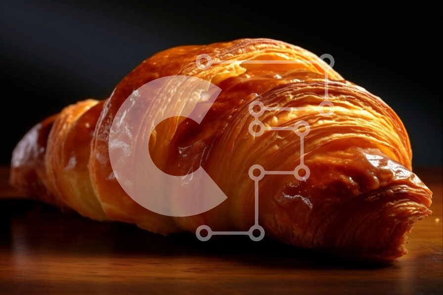 Σετ των 2 Intra Συλλεκτικό Ξύλινο Παζλ Plywood  4mm - Στόμα-ποτίζοντας εικόνα ενός κρουασάν σε ένα ξύλινο τραπέζι Σε Ξύλινο Κουτί - Διαστάσεις: 10x10 cm – 25 κομμάτια