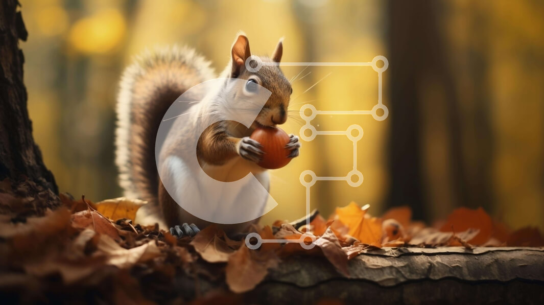 Intra Συλλεκτικό Ξύλινο Παζλ Plywood  4mm - Σκίουρος που τρώει το μήλο στο δάσος Σε Ξύλινο Κουτί - Διαστάσεις: 10x10 cm – 25 κομμάτια