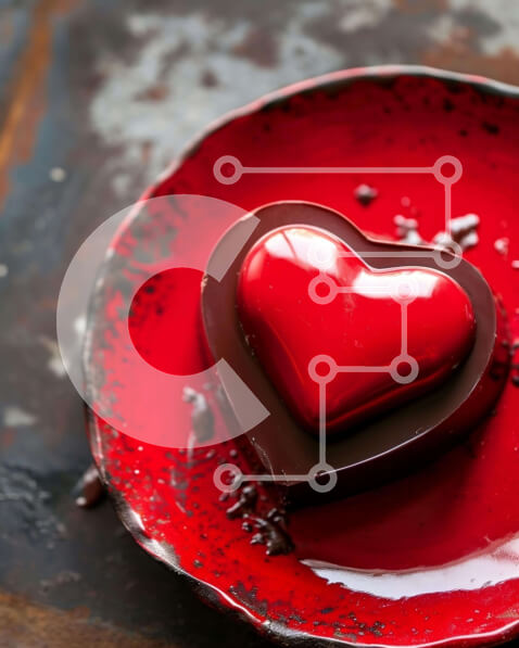 Σετ των 2 Intra Συλλεκτικό Ξύλινο Παζλ Plywood  4mm - Κέικ σοκολάτας σε σχήμα καρδιάς σε κόκκινο πιάτο Σε Ξύλινο Κουτί - Διαστάσεις: 10x10 cm – 25 κομμάτια