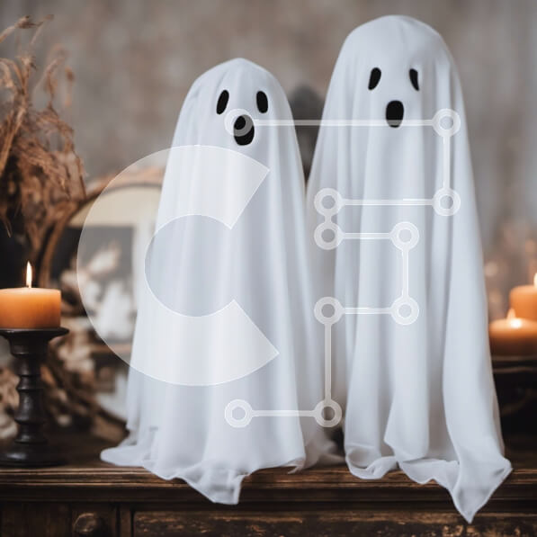 Intra Συλλεκτικό Ξύλινο Παζλ Plywood  4mm - Διακοσμήσεις φάντασμα αποκριών σε ξύλινο τραπέζι με κολοκύθες Σε Ξύλινο Κουτί - Διαστάσεις: 10x10 cm – 25 κομμάτια