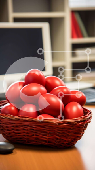 Intra Συλλεκτικό Ξύλινο Παζλ Plywood  4mm - Ψάθινο καλάθι με κόκκινα αυγά στο τραπέζι Σε Ξύλινο Κουτί - Διαστάσεις Puzzle: 10x10 cm – 25 κομμάτια