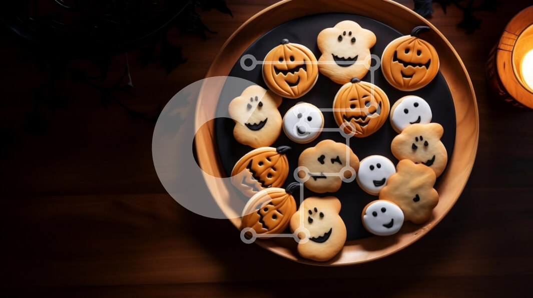 Intra Συλλεκτικό Ξύλινο Παζλ Plywood  4mm - Γιορτινά αποκριάτικα μπισκότα με στολίδια κολοκύθας και κεριά Σε Ξύλινο Κουτί - Διαστάσεις: 10x10 cm – 25 κομμάτια