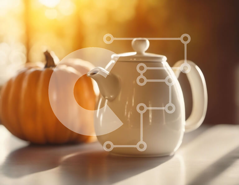 Σετ των 2 Intra Συλλεκτικό Ξύλινο Παζλ Plywood  4mm - Λευκή τσαγιέρα και πορτοκαλί κολοκύθα Σε Ξύλινο Κουτί - Διαστάσεις: 10x10 cm – 25 κομμάτια