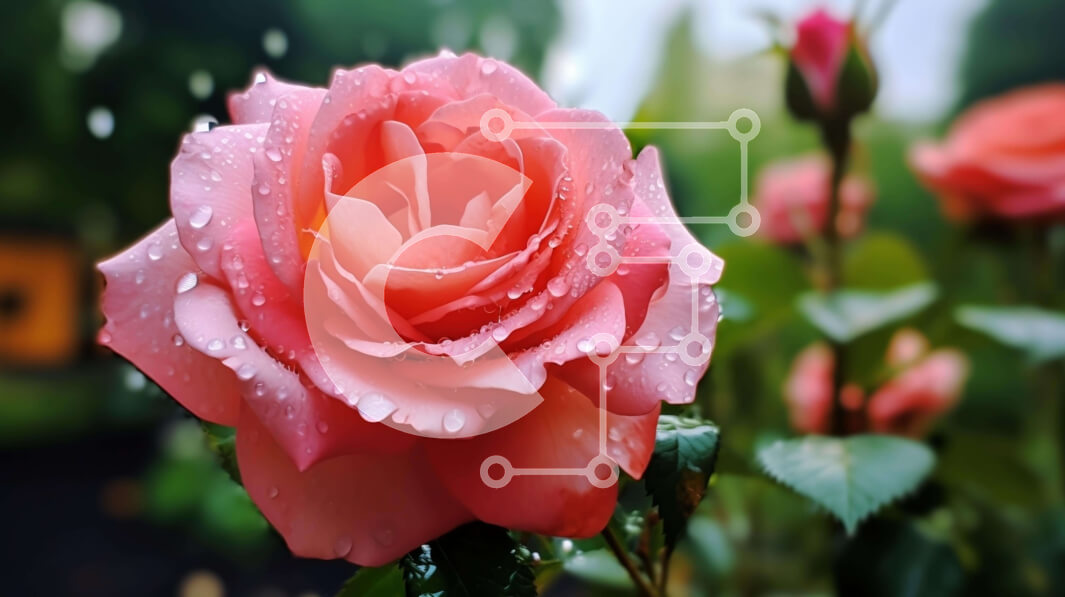 Intra Συλλεκτικό Ξύλινο Παζλ Plywood  4mm - Ροζ τριαντάφυλλο με σταγονίδια νερού στο πράσινο Σε Ξύλινο Κουτί - Διαστάσεις: 10x10 cm – 25 κομμάτια