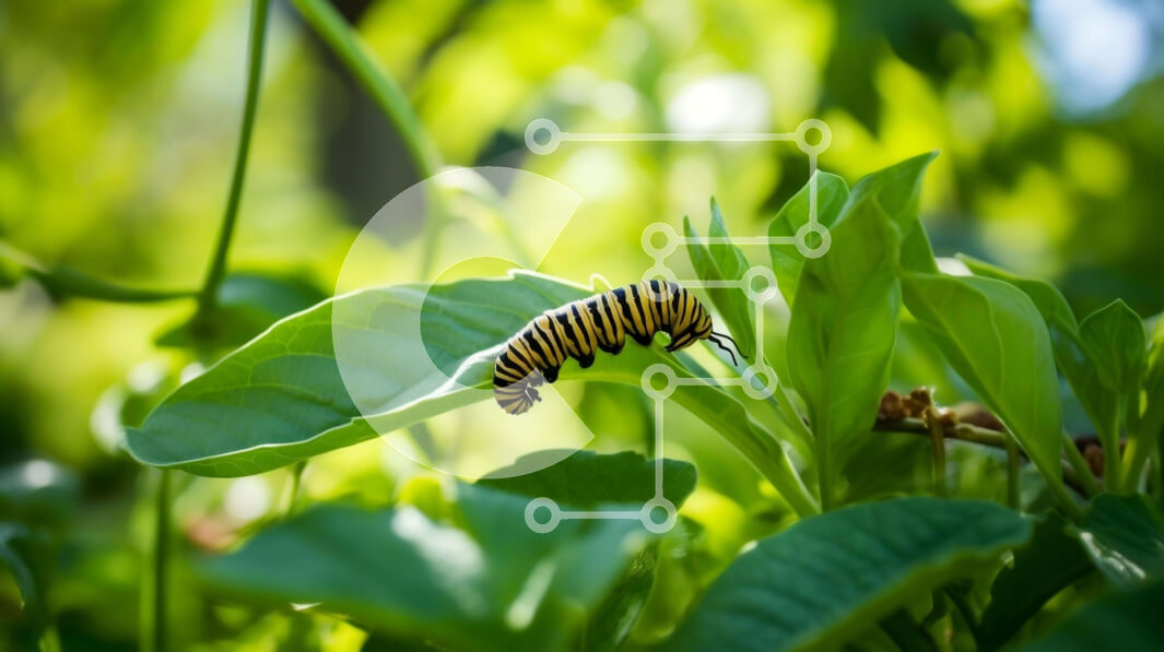 Intra Συλλεκτικό Ξύλινο Παζλ Plywood  4mm - Κάμπια μονάρχης στα πράσινα φύλλα στο δάσος Σε Ξύλινο Κουτί - Διαστάσεις: 10x10 cm – 25 κομμάτια