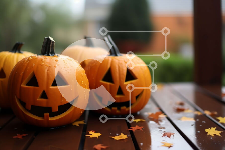 Intra Συλλεκτικό Ξύλινο Παζλ Plywood  4mm - Απόκριες κολοκύθες σε ένα ξύλινο τραπέζι Σε Ξύλινο Κουτί - Διαστάσεις Puzzle: 10x10 cm – 25 κομμάτια