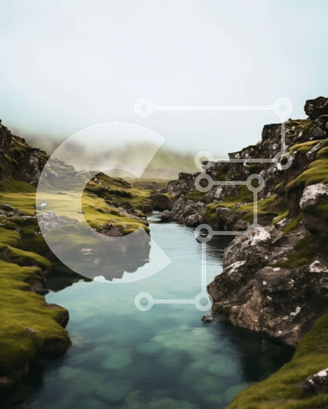 Intra Συλλεκτικό Ξύλινο Παζλ Plywood  4mm - Ήρεμο τοπίο ενός μικρού ρέματος στη βραχώδη κοιλάδα Σε Ξύλινο Κουτί - Διαστάσεις: 10x10 cm – 25 κομμάτια