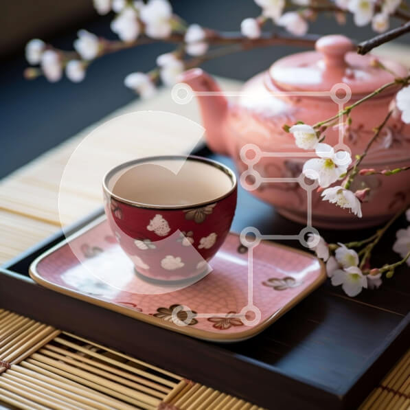 Intra Συλλεκτικό Ξύλινο Παζλ Plywood  4mm - Ροζ σετ τσαγιού με δίσκο μπαμπού και λουλούδια Σε Ξύλινο Κουτί - Διαστάσεις: 10x10 cm – 25 κομμάτια