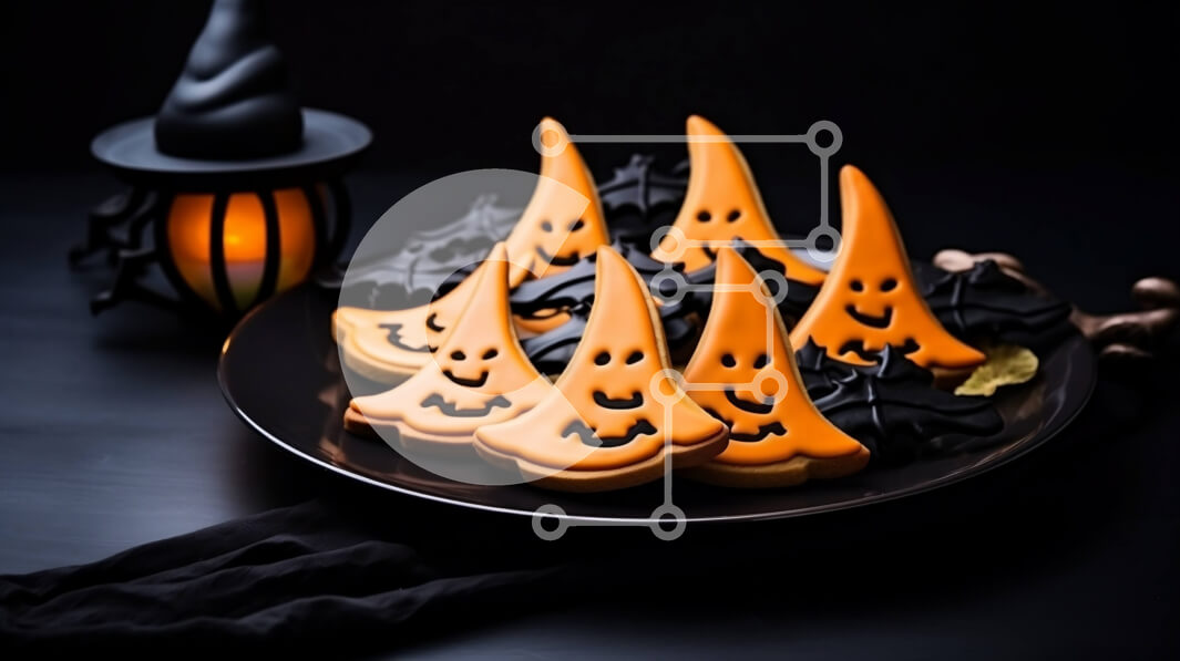 Σετ των 2 Intra Συλλεκτικό Ξύλινο Παζλ Plywood  4mm - Διακοσμημένα μπισκότα αποκριών σε ένα πορτοκαλί τραπεζομάντιλο Σε Ξύλινο Κουτί - Διαστάσεις: 10x10 cm – 25 κομμάτια