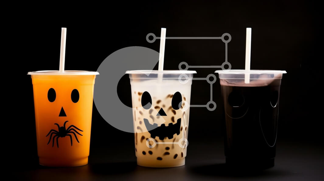 Intra Συλλεκτικό Ξύλινο Παζλ Plywood  4mm - Πλαστικά κύπελλα με θέμα το Halloween σε μαύρο φόντο Σε Ξύλινο Κουτί - Διαστάσεις Puzzle: 10x10 cm – 25 κομμάτια