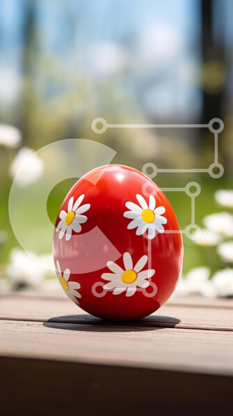 Intra Συλλεκτικό Ξύλινο Παζλ Plywood  4mm - Κόκκινο πασχαλινό αυγό με μαργαρίτες σε ξύλινο τραπέζι Σε Ξύλινο Κουτί - Διαστάσεις Puzzle: 10x10 cm – 25 κομμάτια