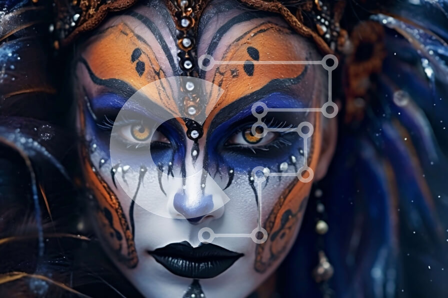 Intra Συλλεκτικό Ξύλινο Παζλ Plywood  4mm - Πολύχρωμη εικόνα γυναίκας με μπογιά προσώπου και κόμμωση με πούπουλα Σε Ξύλινο Κουτί - Διαστάσεις Puzzle: 10x10 cm – 25 κομμάτια