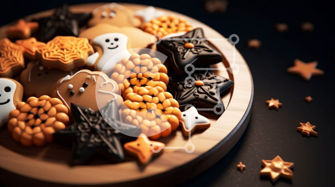 Σετ των 2 Intra Συλλεκτικό Ξύλινο Παζλ Plywood  4mm - Διακοσμημένα μπισκότα με θέμα το Halloween σε ένα πιάτο Σε Ξύλινο Κουτί - Διαστάσεις: 10x10 cm – 25 κομμάτια