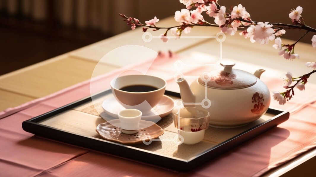 Σετ των 2 Intra Συλλεκτικό Ξύλινο Παζλ Plywood  4mm - Δίσκος τσαγιού και καφέ με σνακ και άνθη κερασιάς Σε Ξύλινο Κουτί - Διαστάσεις: 10x10 cm – 25 κομμάτια