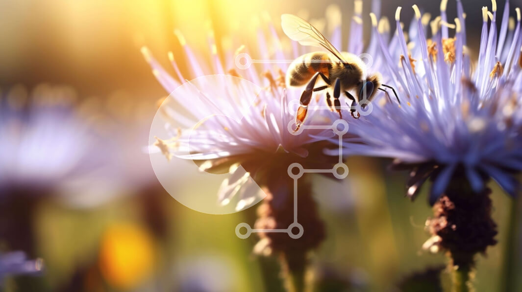 Intra Συλλεκτικό Ξύλινο Παζλ Plywood  4mm - Μέλισσα στο μωβ λουλούδι σε ανοιχτό πεδίο Σε Ξύλινο Κουτί - Διαστάσεις: 10x10 cm – 25 κομμάτια