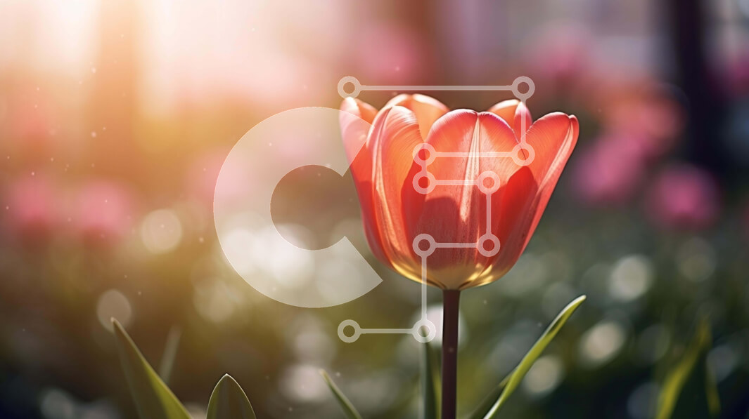 Intra Συλλεκτικό Ξύλινο Παζλ Plywood  4mm - Κόκκινη τουλίπα σε ένα χωράφι με ροζ λουλούδια Σε Ξύλινο Κουτί - Διαστάσεις: 10x10 cm – 25 κομμάτια